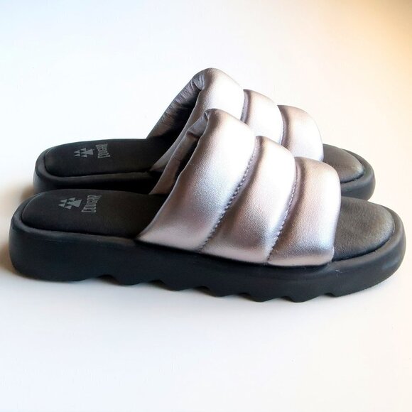 COUGAR Julep Silver Metallic Leather Water-repellent Puffy Slide Flat Sandals - Picture 2 of 16